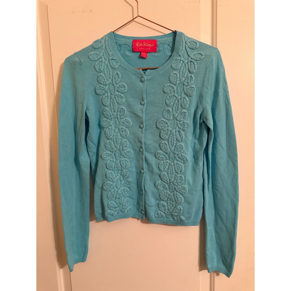 Lilly Pulitzer Jubilee Cardigan‎ Womens XS Blue Cotton Soutache Embroidered Knit